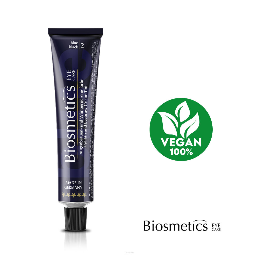 Wegańska henna kremowa BIOSMETICS 20 ml, czerń niebieska, dla farbowanych brunetek o niebieskich lub stalowych oczach, podkreśla rysy twarzy, optycznie zagęszcza brwi i wydłuża rzęsy, oraz zapewnia wyrazisty, naturalny wygląd bez efektu sztuczności, łatwo się aplikuje, równomiernie pokrywając włoski i skórę, gwarantuje długotrwały efekt, utrzymujący się na włoskach nawet do 6-8 tygodni, a na skórze do 8 dni.