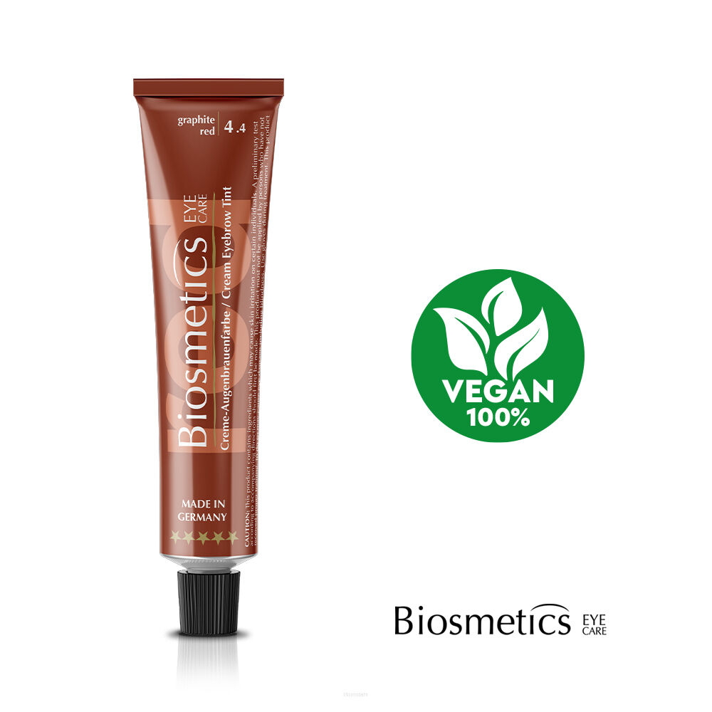 Wegańska henna kremowa BIOSMETICS 20 ml, grafitowa czerwień, dla osób o rudych, miedzianych lub kasztanowych włosach, a także u brunetek i szatynek, które chcą uzyskać ciepły, czerwono-miedziany akcent, podkreśla rysy twarzy, optycznie zagęszcza brwi i wydłuża rzęsy, oraz zapewnia wyrazisty, naturalny wygląd bez efektu sztuczności.
