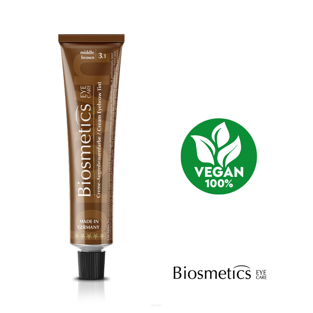 Wegańska henna kremowa BIOSMETICS 20 ml brąz średni, dla jasnych ciepłych blondynek o naturalnym odcieniu włosów i jasnej oprawie oczu,  podkreśla rysy twarzy, optycznie zagęszcza brwi i wydłuża rzęsy, oraz zapewnia wyrazisty, naturalny wygląd bez efektu sztuczności, łatwo się aplikuje, równomiernie pokrywając włoski i skórę. Gwarantuje długotrwały efekt, utrzymujący się na włoskach nawet do 6-8 tygodni, a na skórze do 8 dni.