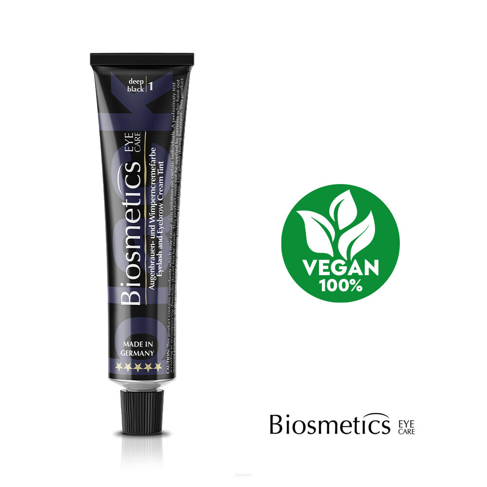 Wegańska henna kremowa BIOSMETICS 20 ml, głęboka czerń, idealna dla osób z czarnymi włosami, doskonale podkreśla rysy twarzy, optycznie zagęszcza brwi i wydłuża rzęsy, oraz zapewnia wyrazisty, naturalny wygląd bez efektu sztuczności, dzięki kremowej konsystencji henna łatwo się aplikuje, równomiernie pokrywając włoski i skórę, gwarantuje długotrwały efekt, utrzymujący się na włoskach nawet do 6-8 tygodni, a na skórze do 8 dni.